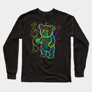 80s 90s Neon Bear Dancing Party Long Sleeve T-Shirt